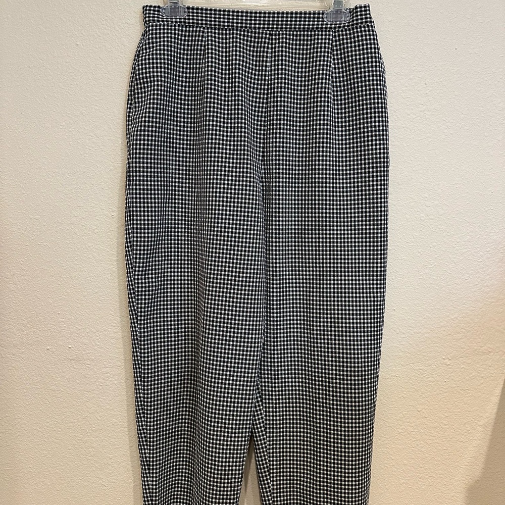 Talbots Women’s Classic Black and White Checkered Pants—Size 12 Petite